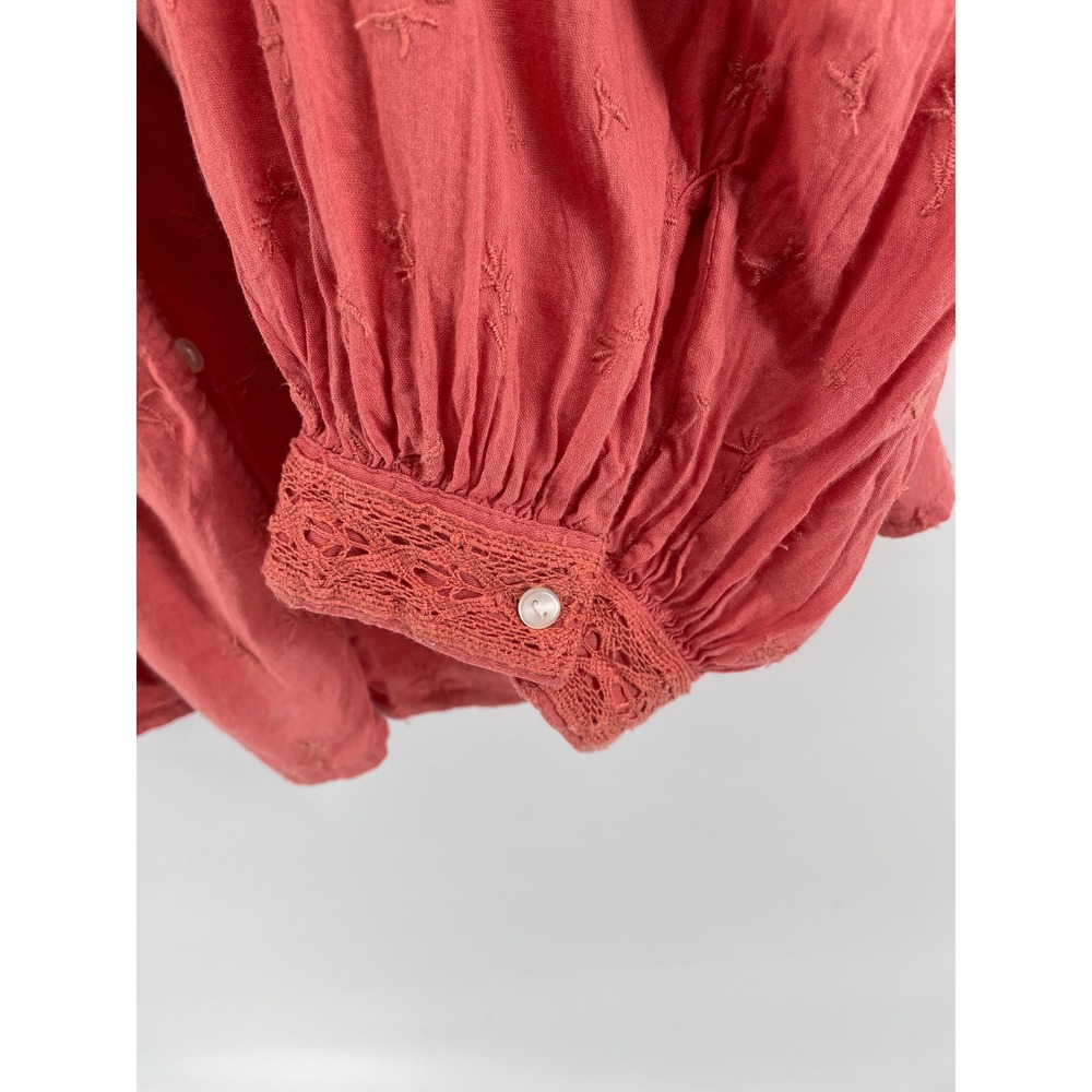 Old Navy Blouse Women XXL Terracotta Boho Crochet Lace Embroidered Peasant Artsy - Picture 7 of 11